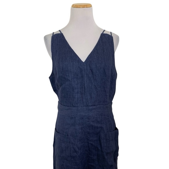 Whistles Tie Waist Linen Jumpsuit Womens US 10 UK 14 Wide Leg Crop Pockets Navy - Picture 1 of 16